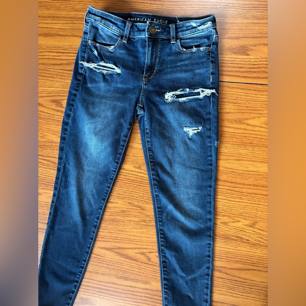 American Eagle Outfitters Dark Blue Distressed Skinny Jeans